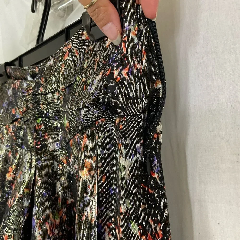 NEW IRO Black Multicolor Maziar Metallic Printed Silk Blend Mini Skirt Size 4